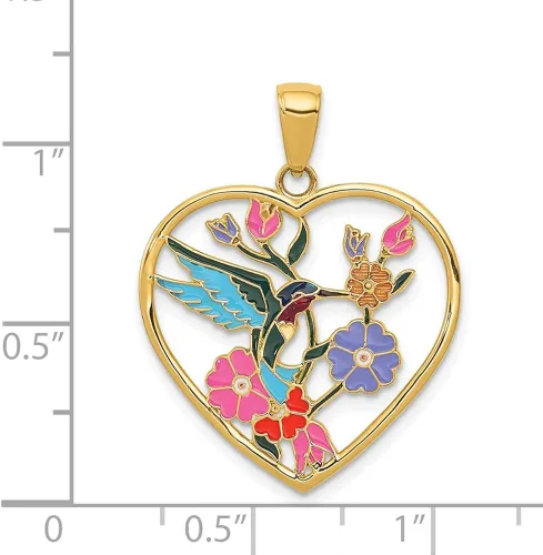 Vista 4 de Colibrí esmaltado de 14 quilates con colgante de corazón de flores 1102in 0866in estilo YC957