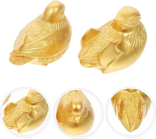 Vista 8 de 1 par de estatua de mandarín Feng Shui chino Yuan Yang Love Birds esculturas de pájaros de latón para decoración de mesa del hogar, boda