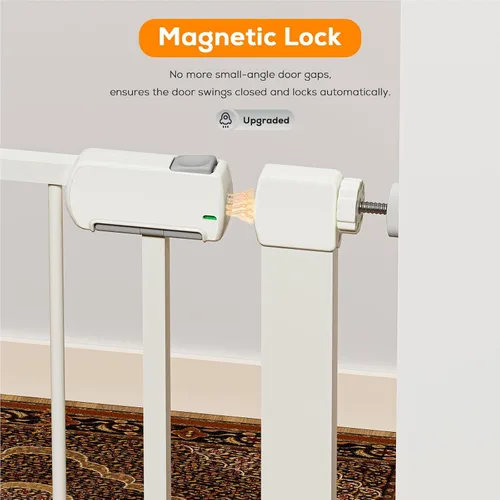 Vista 2 de Puerta magnética para bebés de 29.5 a 40.6 pulgadas para escaleras, puerta de perro montada a presión para interiores, puerta de mascotas de cierre