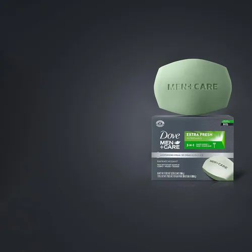 Vista 6 de DOVE MEN + CARE Limpiador de barra 3 en 1 para cuerpo, cara y afeitado, limpiador corporal y facial extra fresco, más hidratante que el jabón