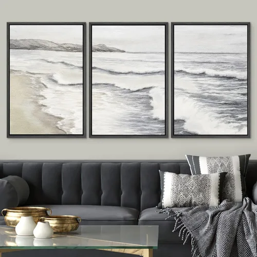 Vista 2 de SIGNWIN Lienzo enmarcado para pared, juego de arte con olas del océano, playa, orilla, paisaje marino, naturaleza, vida silvestre, ilustraciones