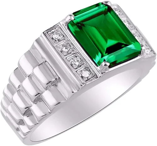 Vista 3 de Rylos anillo para hombre con piedra preciosa con corte esmeralda y diamantes brillantes auténticos en plata esterlina 925, 2564 x 516 pulgadas