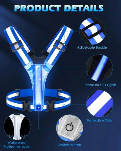 Vista 6 de Zacro LED Reflective Vest Running Gear, 5 Lights Colors High Visibility Reflective Running Gear Rechargeable Light Up Running Vest for Walking