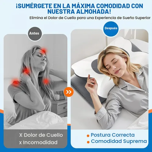 Vista 3 de Almohada cervical de cuello TranquilMoments para dormir, almohada de espuma viscoelástica para dormir de lado, almohadas ergonómicas para alivio