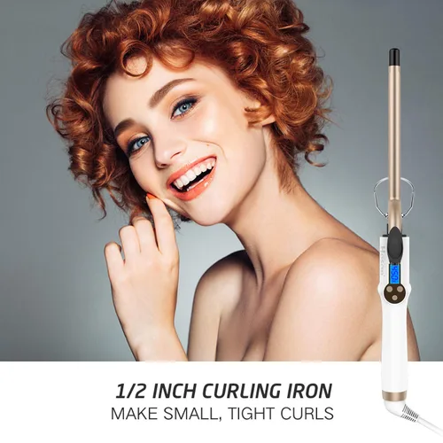 Vista 2 de Hoson Rizador profesional de 1/2 pulgada, barril de cerámica de turmalina, rizador de pelo para cabello largo y corto, guante incluido, dorado