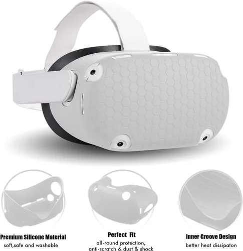 Vista 4 de Compatible with Oculus Quest 2 Accessories, Compatible with Quest 2 VR Silicone face Cover, VR Shell Cover, Touch Controller Lengthening Grip Cover
