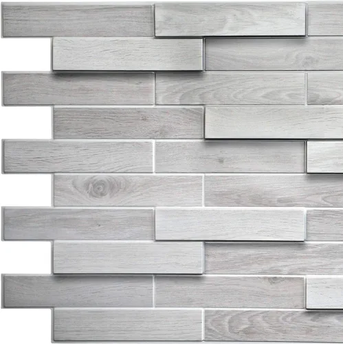 Vista 8 de Dundee Deco PG7042 - Sellos de madera sintética color blanco, beige y marrón, 3.2 x 1.6 pies, panel de pared 3D de PVC, decoración de paneles