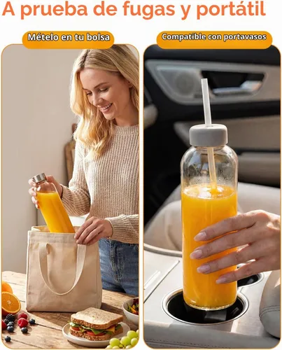 Vista 4 de Zukro - Botellas de jugo de vidrio de 24 onzas, tapa de acero inoxidable a