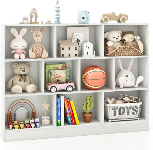 Vista 12 de Costzon 7-Cube Bookshelf for Kids, Wooden Toy Storage Organizer w/ 2 Anti-Toppling Kits, 3 Tier Open Shelves & Non-Slip Foot Pads, Montessori Toy