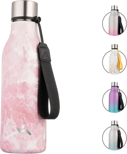 Vista 58 de Konokyo Botella de agua aislada con correa, botella de agua de acero inoxidable de 18 onzas de doble pared con aislamiento al vacío, frasco de Verde