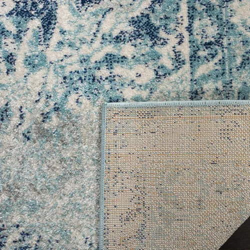 Vista 4 de SAFAVIEH Madison Collection - Alfombra de pasillo de 2 pies 3 pulgadas x 8 pies, color marfil y azul, diseño de medallón bohemio, no desprende