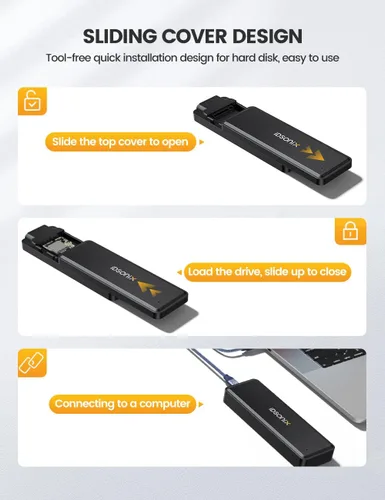 Vista 4 de iDsonix - Carcasa para disco duro M.2 SATA USB C 3.1 Ultra Speed Externo HDD Caddy sin herramientas para UASP, SATA HDD/SSD adecuado para routers