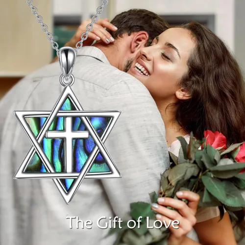 Vista 62 de YFN Collar de estrella de David de plata de ley, concha de abulón, árbol de la vida, joyería judía, regalos para mujeres y hombres
