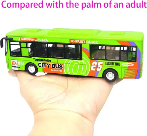 Vista 4 de Ailejia City Bus Toy Die Cast Pull Back Buses Vehículos Mini Coche Diecast Modelo Auto Juguetes Luces y Música (Verde)