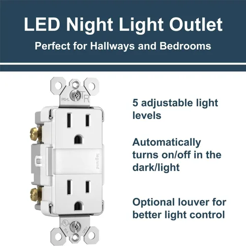 Vista 2 de Legrand Radiante 15 Amp Combinación ámbar LED Luz Nocturna Salida Blanco