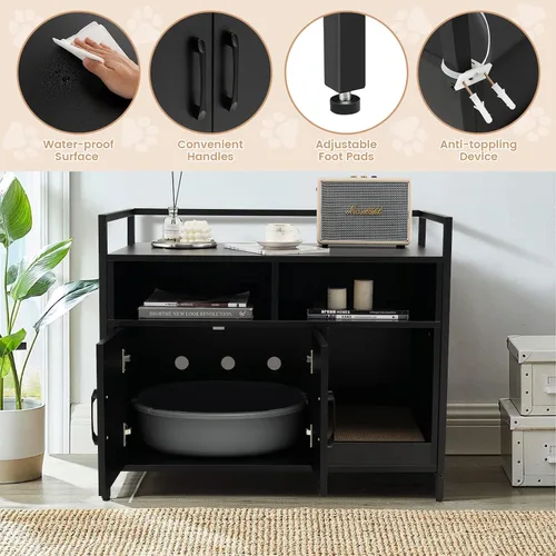 Vista 4 de Giantex Recinto de Caja de Arena para Gatos - Mueble Oculto para Baño de Gatos con Entrada Frontal, Rascador, Armario de Almacenamiento de 2