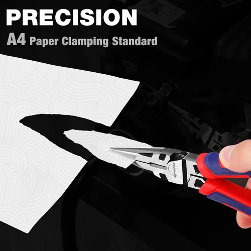 Vista 2 de WORKPRO Alicates de punta de aguja premium de 6 pulgadas, precisión de abrazadera de papel, acero CRV resistente, agarre suave con cortador