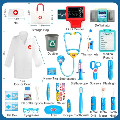 Vista 7 de Kit de médico para niños pequeños de 3 a 5 años, divertido juego de doctor para niñas de 2, 3, 4, 5 años, juguetes de vestir con carrito, disfraz