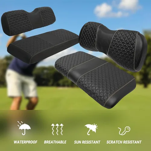Vista 6 de XUANYUDG0769 Fundas de Asiento Delantero y Trasero para Carrito de Golf para EZGO TXT/RXV Club Car DS/Precedent Yamaha G29, Hechas de Vinilo