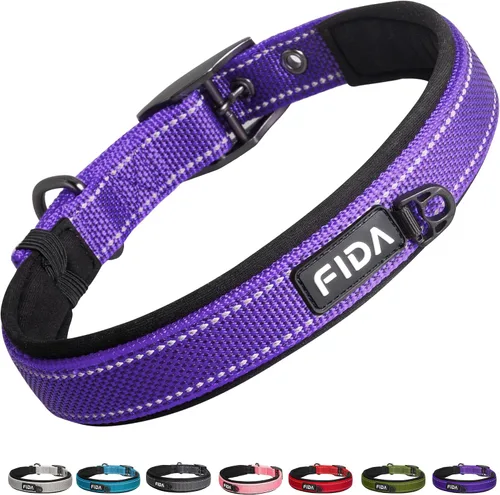 Vista 10 de Fida Collar para perro de alta resistencia, acolchado de neopreno suave ultra cómodo, collar de nailon reflectante ajustable para mascotas con Negro