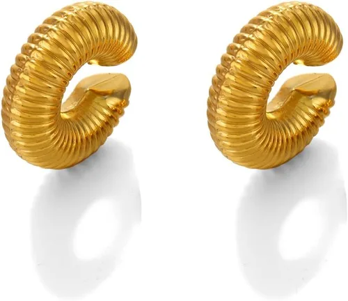 Vista 6 de Aretes de oro para mujer, sin perforación, aretes gruesos de 18 quilates, redondos, de gran tamaño, con clip A-One Pack Oreja Oro