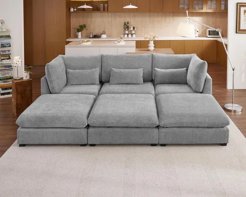 Vista 53 de Sofá Modular de Tamaño Grande, Sofá Seccional de Chenilla Cloud Extra Profundo con Chaise Otomana, Sofá Cama de Chenilla Esponjosa de 5 Asientos