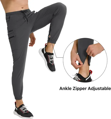 Vista 3 de BROKIG Pantalones deportivos ligeros para hombre, con bolsillos con cremallera, ajustados, atléticos, senderismo, gimnasio, atletismo, pantalones