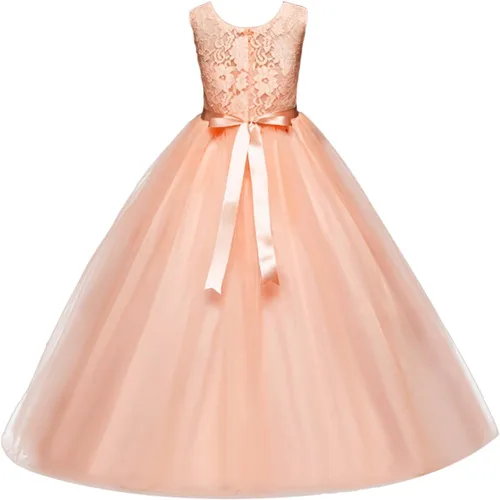 Vista 18 de Vestido Yaphyee largo, de princesa, con flores, formal, para boda, dama de honor, para fiesta, para niña