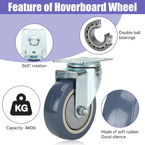 Vista 5 de Rueda delantera silenciosa de 4 pulgadas, accesorio de asiento de hoverboard con placa de montaje de metal, kit de correas de repuesto