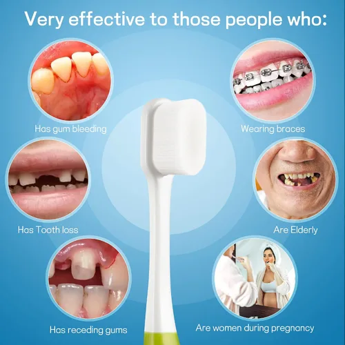 Vista 6 de Cepillo de dientes suave para encías sensibles, cepillo de dientes ultrafino para adultos, embarazadas y ancianos, color verde y puente, paquete de 2