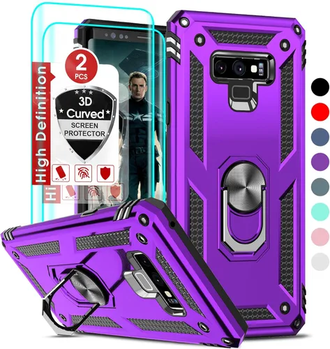 Vista 10 de LeYi Funda para Samsung Galaxy Note 9 con protector de pantalla curvado 3D, grado militar, a prueba de golpes, con soporte de anillo y soporte