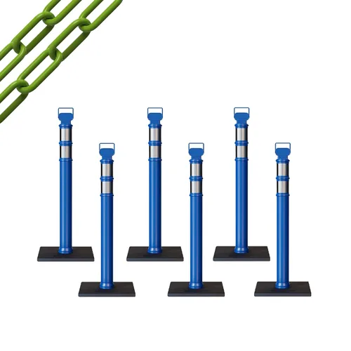 Vista 38 de CCW 6-Pack 45" Delineador Post Kit Kit de 3.0 in collares reflectantes, base de goma de 10 lb (6 postes blancos con cadena negra de 50 pies)
