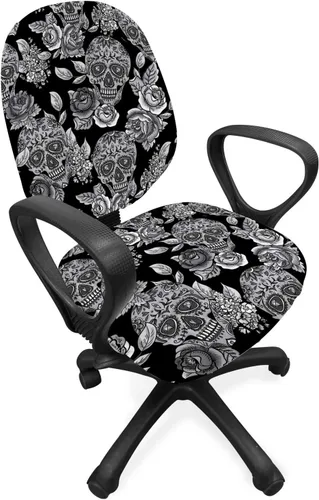 Vista 11 de Lunarable Funda para silla de oficina tribal, diseño azteca, nativo americano, geométrico, simbolismo étnico con espirales de triángulos, elástico