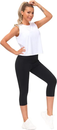 Vista 6 de THE GYM PEOPLE Leggings capri de cintura alta con control de abdomen para mujer