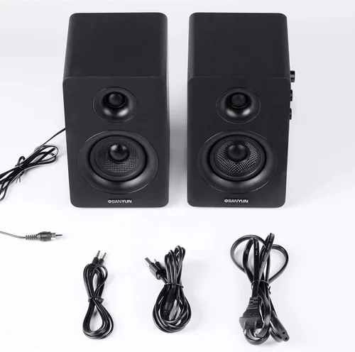 Vista 7 de Sanyun SW208 bocinas de estantería activas Bluetooth 5.0 de 3" – Unidad de altavoz de fibra de carbono de 60W - DAC de 24 bits incorporado - Sonido