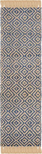 Vista 5 de SAFAVIEH Natural Fiber Collection - Alfombra decorativa, 2.3 x 4 pies, azul tropical y natural, yute bohemio con borlas de diamante, hecho a mano