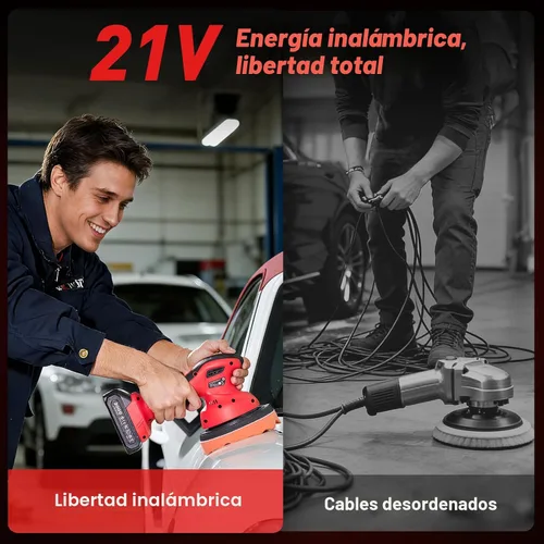 Vista 4 de Kit de pulidora de búfer de coche inalámbrica con 2 baterías de 2000mAh 21V, kit de pulidora y encerada de búfer de 6 pulgadas para coche con 6