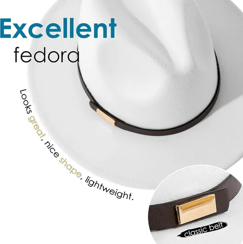 Vista 2 de Gossifan Sombreros Fedora para hombre, sombrero Panamá de ala ancha con cinturón clásico