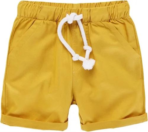 Vista 2 de HILEELANG Pantalones cortos chinos de verano para niños pequeños, de algodón, elásticos, con cordón, para uniforme escolar, 2