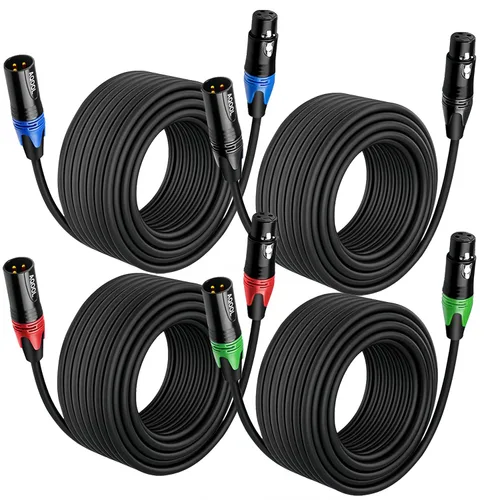 Vista 12 de XLR Cables - Paquete de 4 cables de micrófono XLR equilibrados macho a hembra, cable de micrófono de 3 pines chapado en oro con cable de altavoz OFC