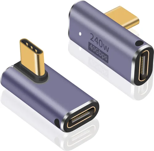 Vista 10 de Poyiccot Adaptador USB C de Ángulo Recto PD 240W para Thunderbolt 4/3, Extensión USB C Macho a Hembra de 90 Grados en Ángulo Recto USB 4.0 Conector