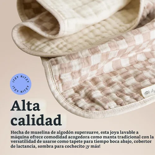 Vista 5 de Itzy Ritzy Manta de bebé – Manta de muselina de algodón suave multiusos – Se puede utilizar como un tapete para el tiempo boca abajo, cubierta