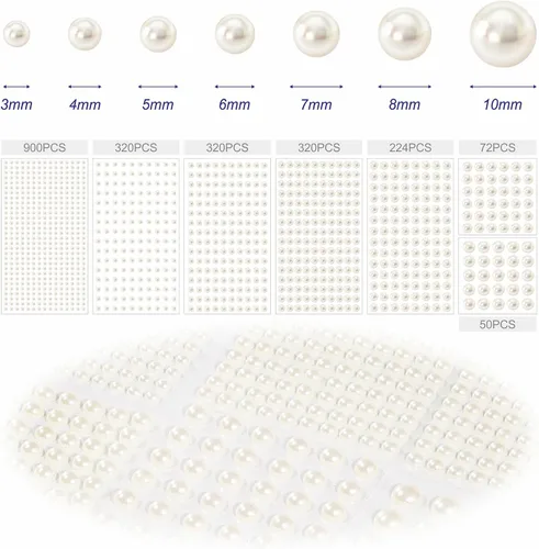 Vista 5 de 14 hojas de calcomanías autoadhesivas de perlas, calcomanías de perlas para el cabello, 7 tamaños 3-4-5-6-7-0.315-0.394 in, utilizadas