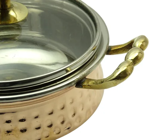 Vista 4 de Utensilios de cocina martillados tradicionales del vajilla del plato de Handi con la tapa de cristal