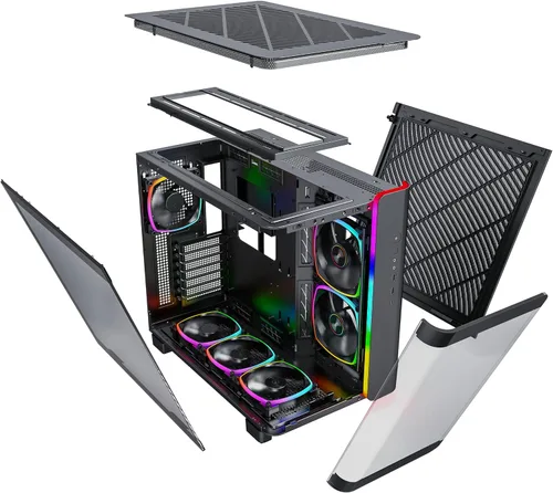 Vista 4 de Montech King 95 PRO - Carcasa de PC Gaming ATX de media torre de doble cámara, alto flujo de aire, paneles sin herramientas, frente curva de vidrio