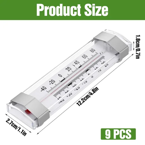 Vista 2 de Paquete de 9 termómetros para refrigerador, congelador, impermeable, analógico, esfera grande, preciso, fácil de leer, amplio rango de -40°F a 80°F