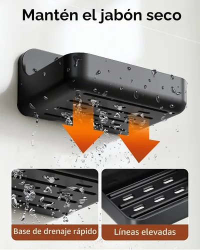 Vista 4 de Orimade Jabonera de montaje en pared con 4 ganchos, jabonera transparente autoadhesiva sin taladrar para ducha y baño, drenaje rápido a prueba