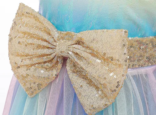 Vista 6 de Vestido de fiesta de flores para niñas, vestido de fiesta de tul arco iris para niños, vestido de fiesta de graduación de encaje de princesa