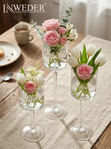 Vista 5 de Portavelas de cristal alto: portavelas flotantes de tallo largo para velas votivas y pilares grandes centros de mesa transparentes para boda, mesa