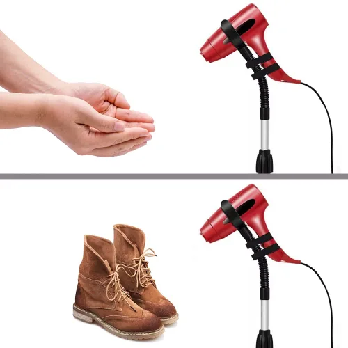 Vista 7 de Soporte para secador de pelo, rotación de 360 grados, altura ajustable, manos libres, compatible con herramientas de peinado compactas, soporte